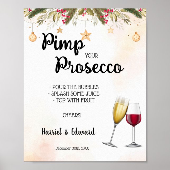 Affiche Pancarte Pimp your Prosecco Mariage de Noël (Devant)