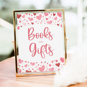 Affiche Pancarte pour Baby Shower Hearts Valentine Books a