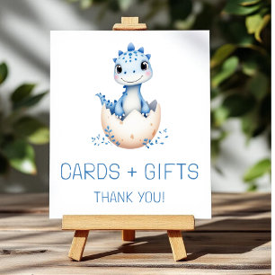 Affiche Pancarte pour cartes et cadeaux de dinosaure bleu 
