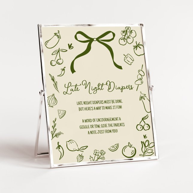 Affiche Pancarte pour couche tardive de bébé né localement (Locally Grown Farmers Market Baby Shower Late Night Diapers SIgn)