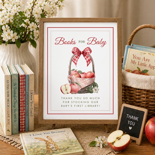 Affiche Pancarte pour la douche de bébé « Apple Orchard Bo (Books For Baby Table Setup)