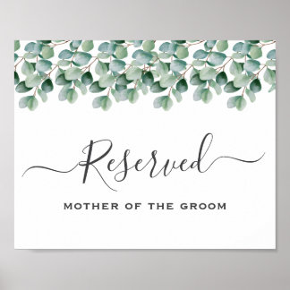 Affiche Pancarte réservée pour mariage avec verdure d'euca