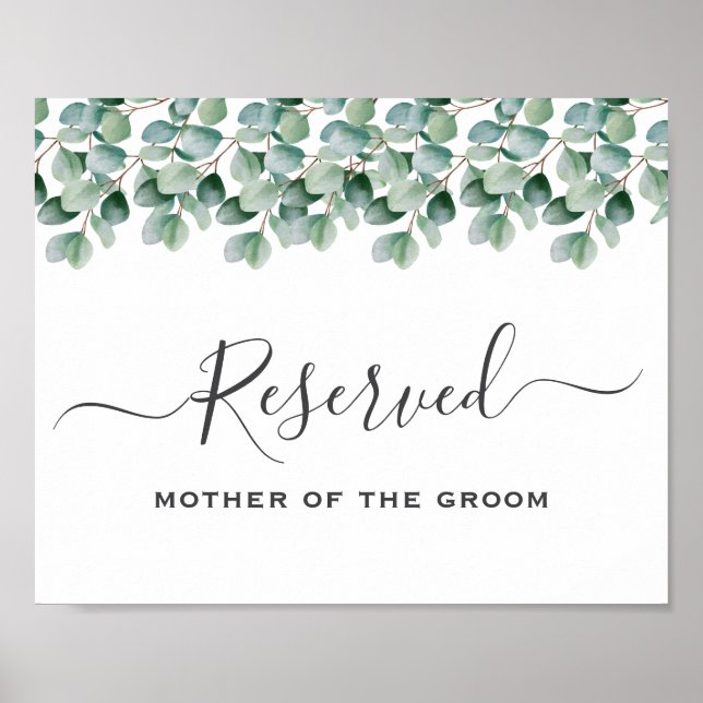 Affiche Pancarte réservée pour mariage avec verdure d'euca (Devant)