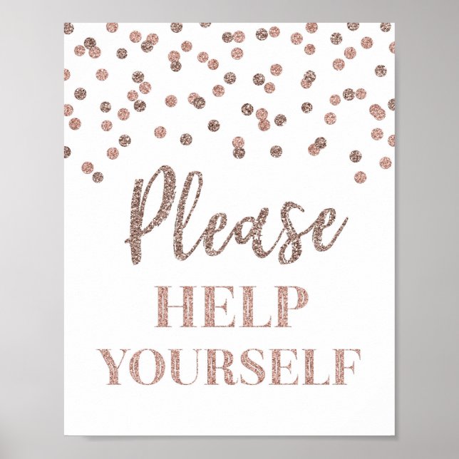 Affiche Pancarte Rose Gold Confetti Servez-Vous (Devant)