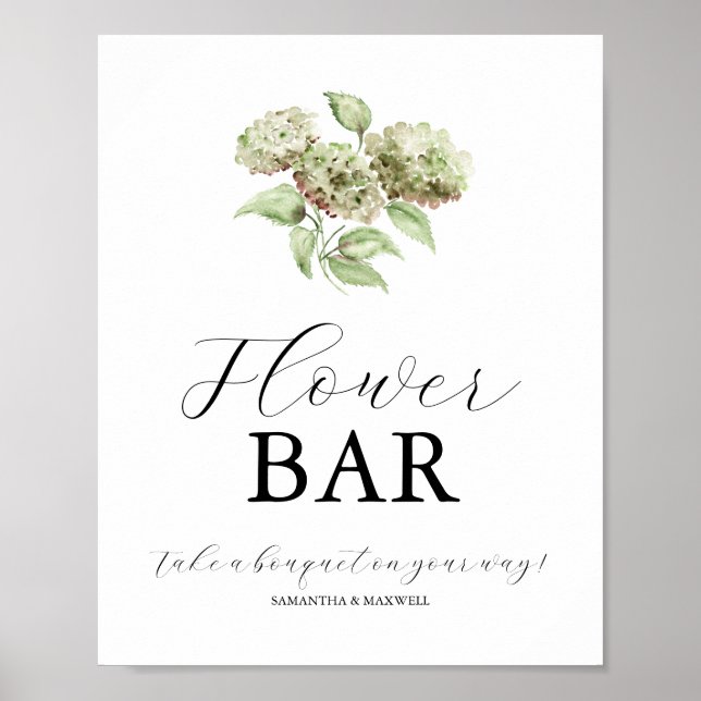 Affiche Pancartes de bar de fleurs de mariage à l'hortensi (Devant)