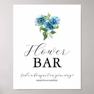 Affiche Pancartes de bar de fleurs de mariage Hydrangea bl