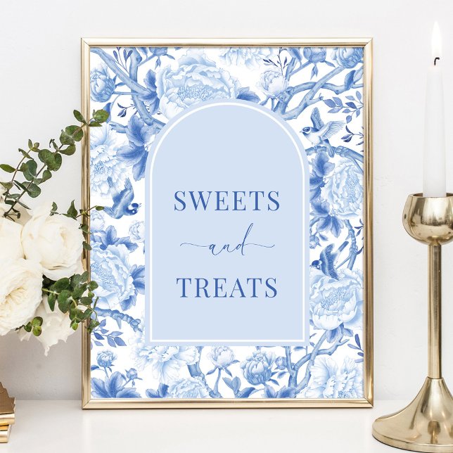 Affiche Pancartes de mariage bleu blanc Chinoiserie Sweets (Créateur téléchargé)