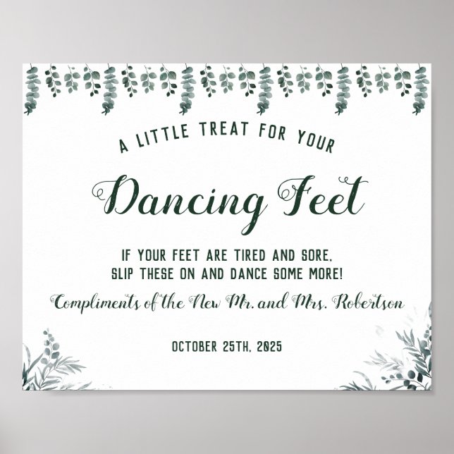 Affiche Pancartes de mariage Eucalyptus Dancing Feet Flip  (Devant)
