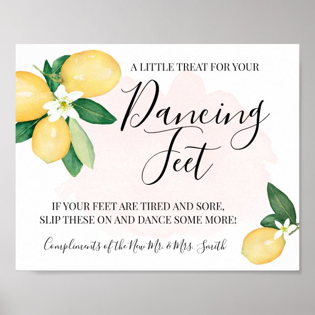 Affiche Pancartes Pieds Danse Tongs Mariage Citrons Rose (Devant)
