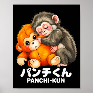 Affiche Panchi kun tenant un jouet en peluche bébé macaque