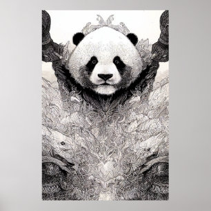 Affiche Panda Animal Wild Nature Illustration Line Epic
