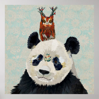AFFICHE PANDA & ANTLER FLORAL OWL