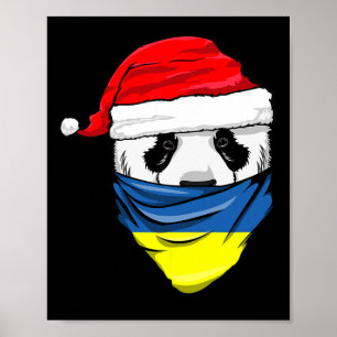 Affiche Panda au chapeau du Père Noël et drapeau de l'Ukra