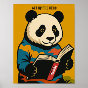 Affiche Panda Avec Un Livre — Levez-Vous Et Lisez !