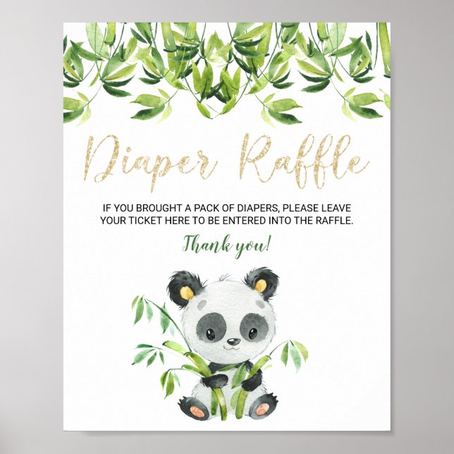Affiche Panda Baby shower Déchets Raffle Signal pour Bille (Devant)