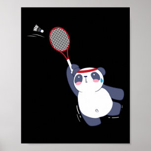 Affiche Panda Bear Joueur Badminton Singles Doubles Ace An
