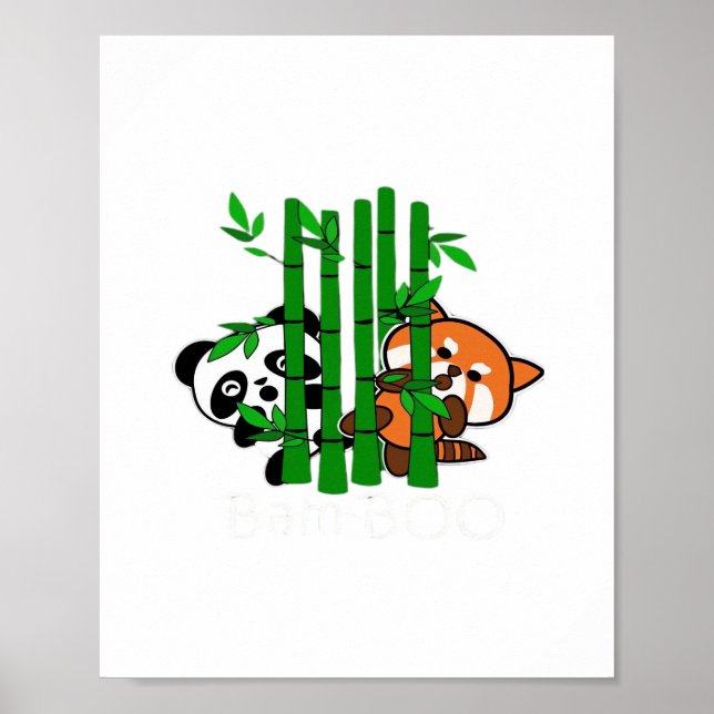 Affiche Panda Bébé Cute Kawaii Et Panda Rouge Bamboo Peeka (Devant)