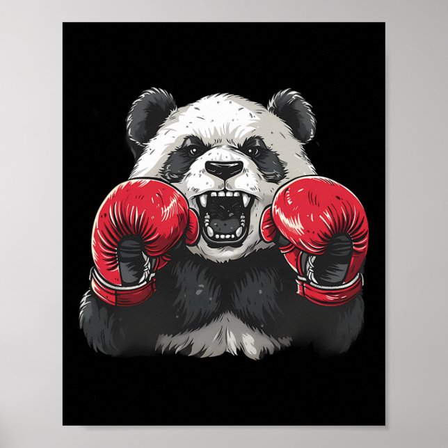 Affiche Panda Boxeur Avec Gants De Boxe Kickboxing Drôle B (Devant)