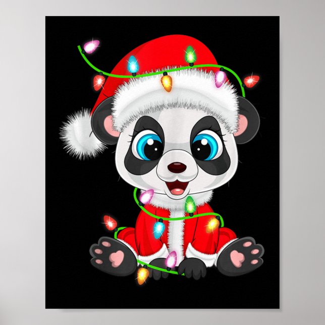 Affiche Panda Christmas Lights Santa Costume Cute Animal X (Devant)