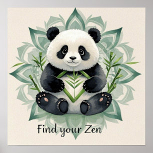 Affiche Panda Chubby assis dans une pose de lotus Zen