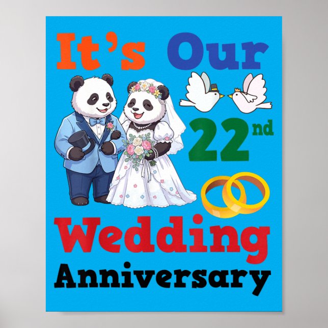 Affiche Panda Couple Ensemble pour leur 22e Anniversaire d (Devant)