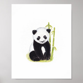 Affiche Panda cub et bambou aquarelles peintures