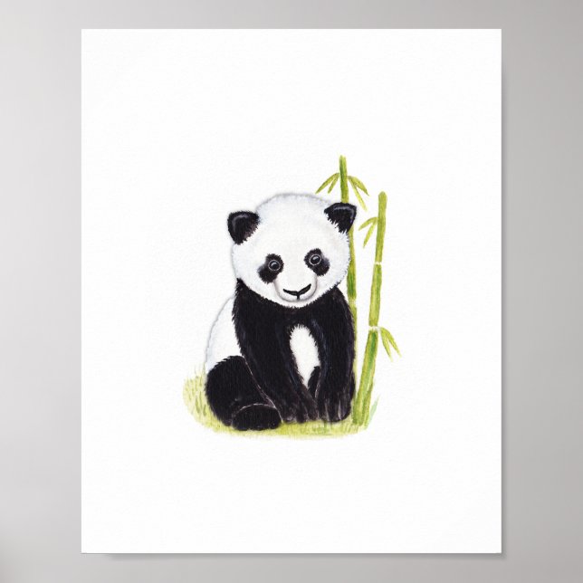 Affiche Panda cub et bambou aquarelles peintures (Devant)