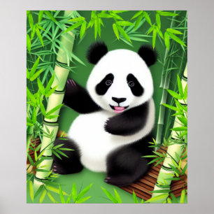 Affiche Panda Cute Dans La Forêt De Bambou