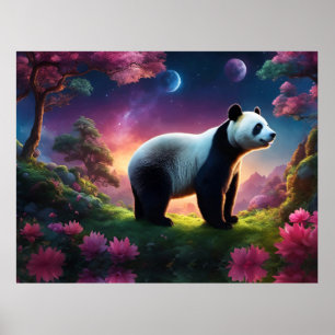 Affiche Panda dans un jardin de fantaisie