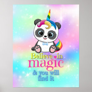 Affiche Panda de licorne magique sur arc-en-ciel Classe ar
