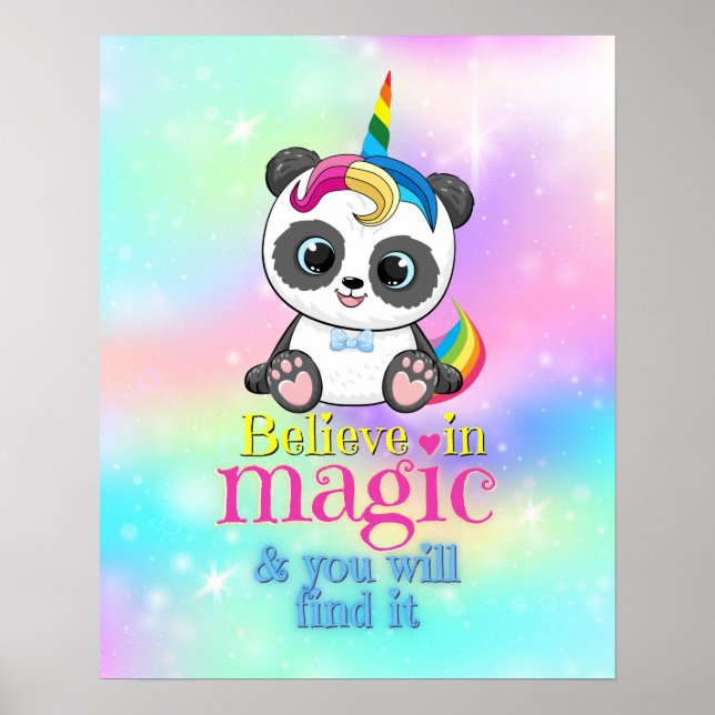 Affiche Panda de licorne magique sur arc-en-ciel Classe ar (Devant)