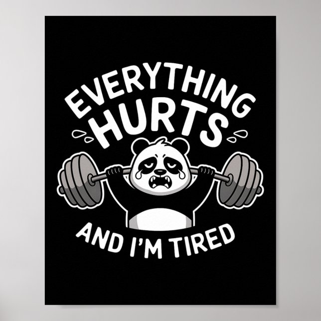Affiche Panda d'entraînement Tout fait mal Tired Funny Gym (Devant)