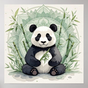 Affiche Panda dodu assis en posture de lotus 