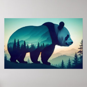 Affiche Panda Double exposition Animal Nature sauvage Art