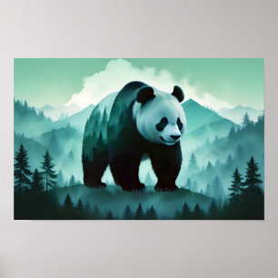Affiche Panda Double exposition Animal Nature sauvage Art