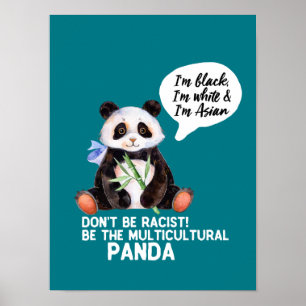 Affiche Panda drôle contre le racisme noir blanc et asiati