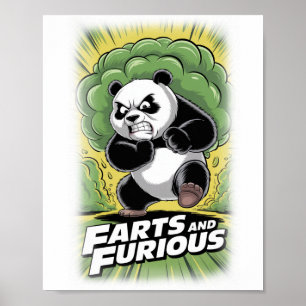 Affiche Panda drôle courant et faisant un pet sur un fond