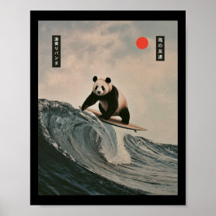 Affiche Panda drôle de dicton de surf vague japonaise Meme