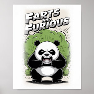 Affiche Panda drôle faisant un pet sur un fond blanc