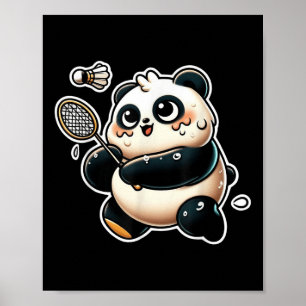Affiche Panda drôle jouant au badminton exercice sportif m