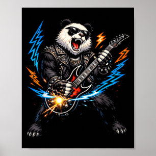 Affiche Panda Drôle Jouant de la Guitare Rock and Roll pou