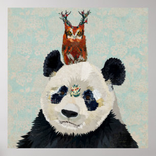 AFFICHE PANDA ET HIBOU FLORAL D'ANTLER