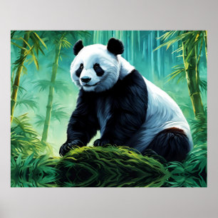Affiche Panda géant dans la forêt de Bamboo