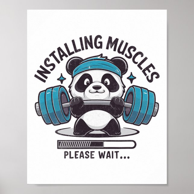 Affiche Panda Installation Muscles Veuillez Attendre Poids (Devant)