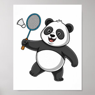 Affiche Panda Intelligent Jouer Badminton Drôle Humoristiq