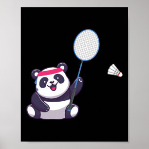 Affiche Panda Jouer Badminton Funny Sports Joueur Entraîne