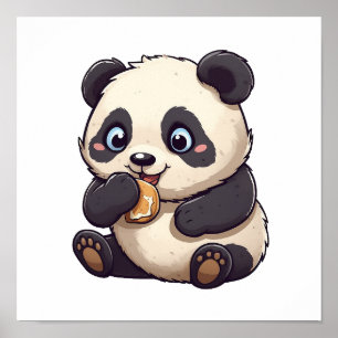 Affiche Panda mange un biscuit
