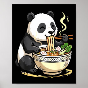 Affiche Panda mangeant des nouilles Ramen drôles 