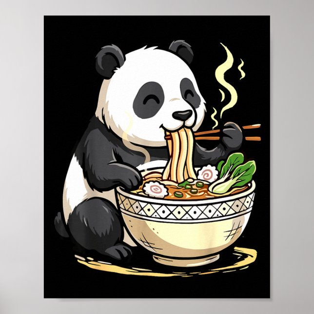 Affiche Panda mangeant des nouilles Ramen drôles  (Devant)