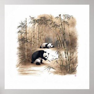 Affiche Panda mangeant du bambou - Archivage d'art